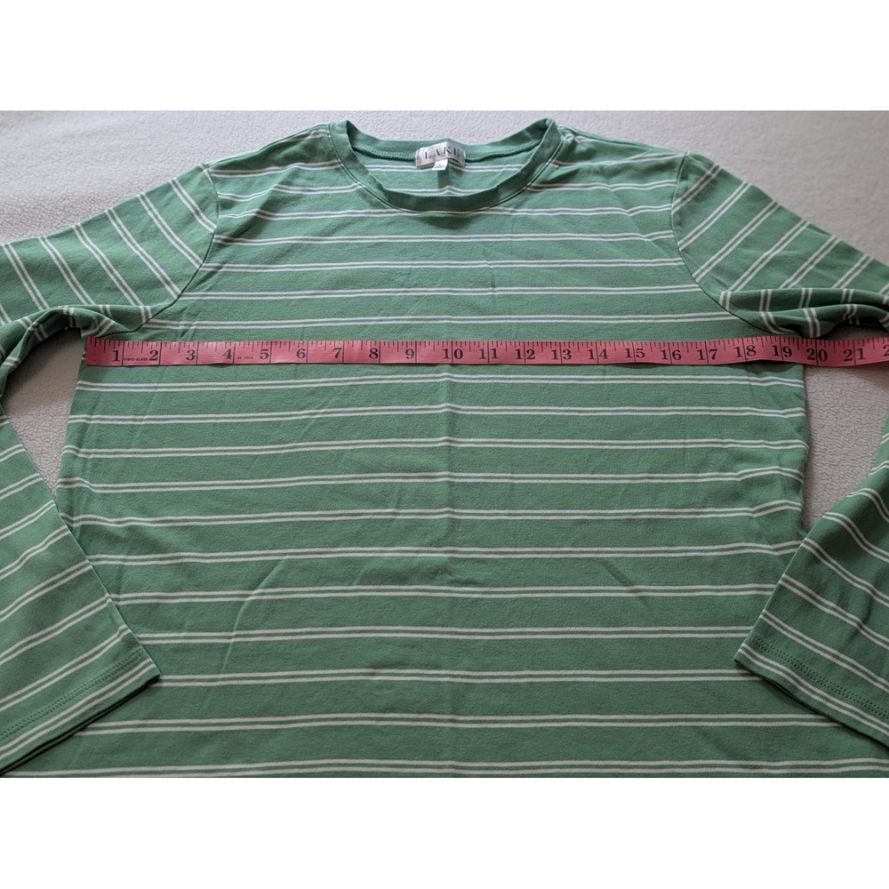 Lake Striped Shirt Womens Lg Green White Scoop Neck 3/4 Raglan Sleeve Jersey Top - Picture 7 of 9